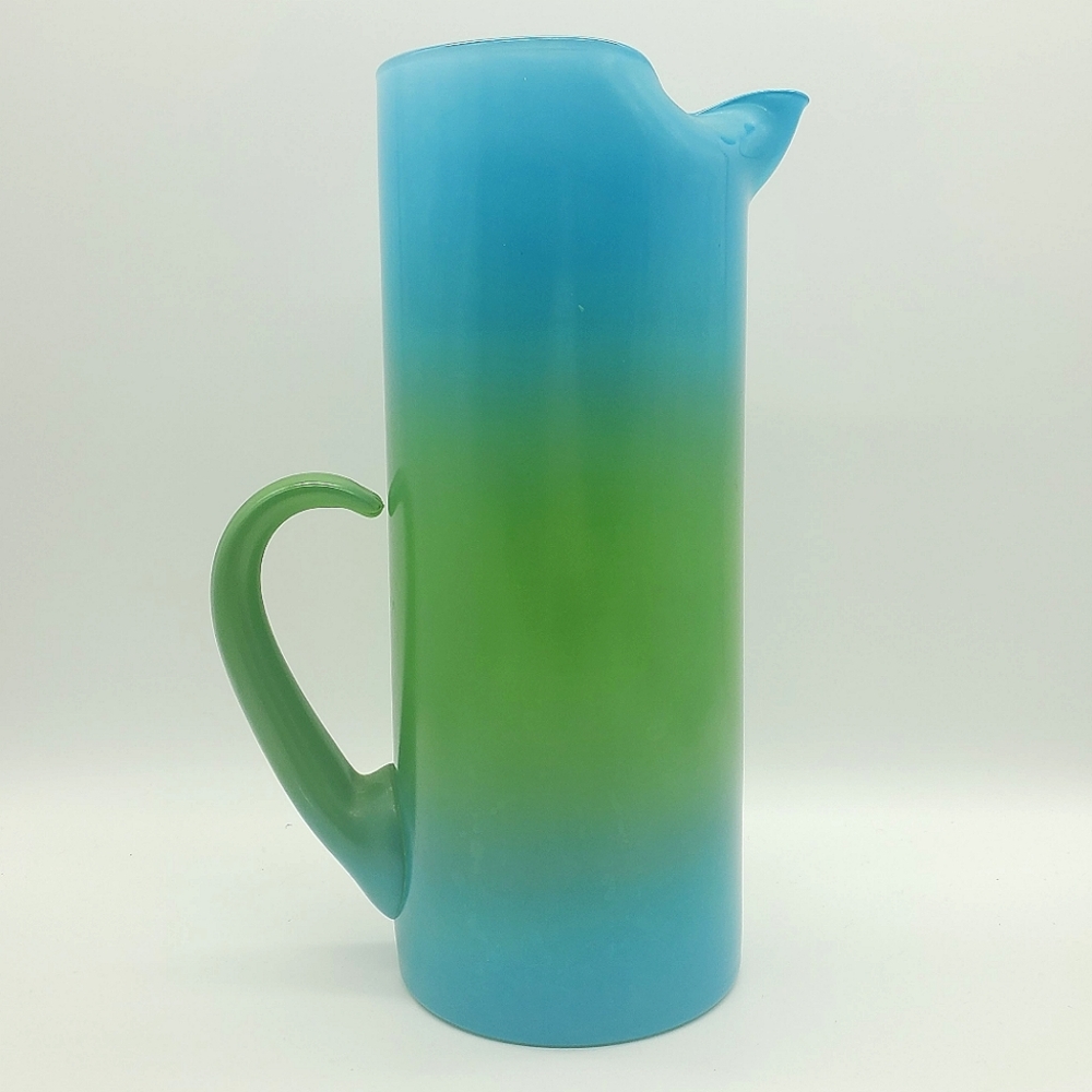 VTG West Virginia Glass Blendo Bermuda Twist Blue/Green Ombre Pitcher